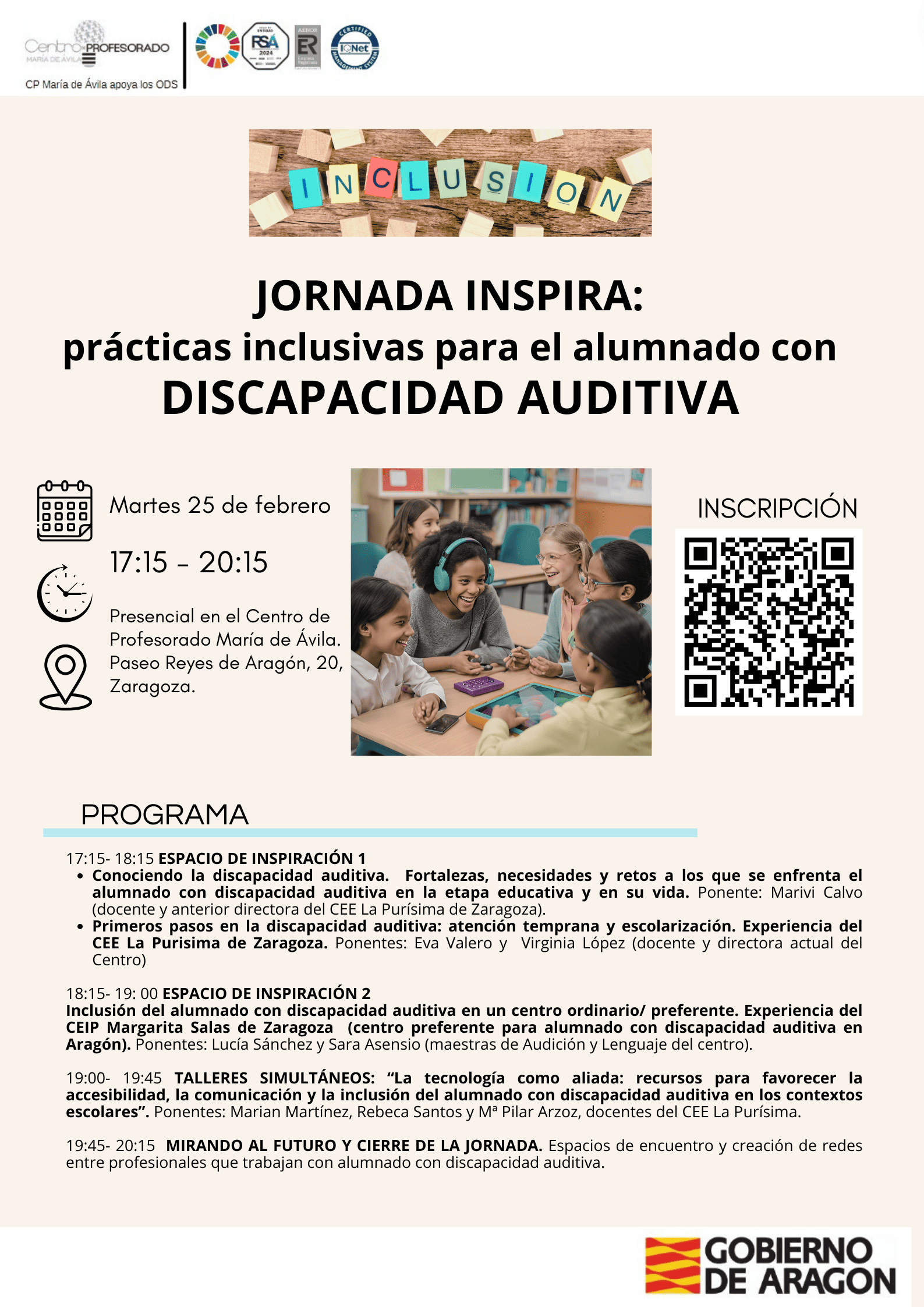 Jornada autonómica INSPIRA: prácticas inclusivas para el alumnado con DISCAPACIDAD AUDITIVA